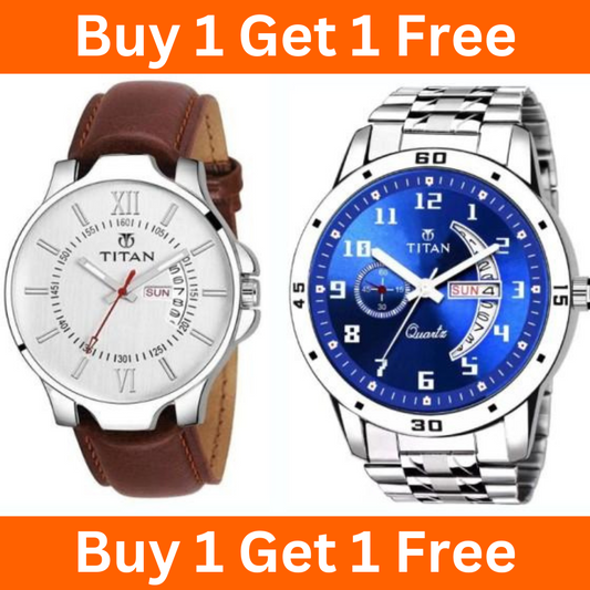 PU Leather Analog Titan watch for men ( Buy 1 Get 1 Free )